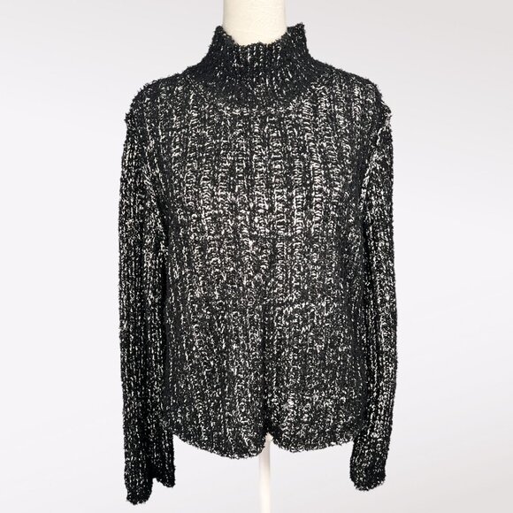 Steve Madden Black White Marled Knit Mock Neck Sweater Size Large - Picture 2 of 10